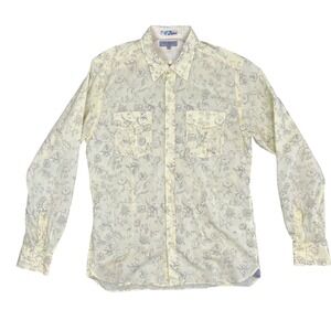 Ted Baker London Mens Floral Sketch Button Down Shirt Yellow Cotton Size 4 L